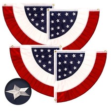 USA Pleated Fan Flag 2x2FT 2-Pack Star Quarter Circle Embroidered Polyester