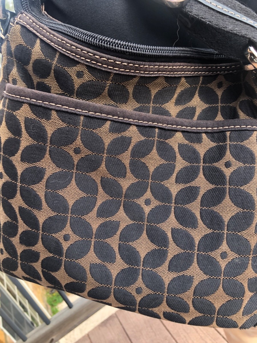 Fossil Black & Brown Print Fabric Crossbody Purse Bag  display picture 2