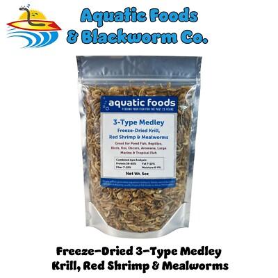 5oz Freeze-Dried Mealworm, Krill & Red Shrimp Mix for Fish, Reptiles & Birds
