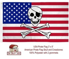 American USA Pirate Flag 3x5 Skull and Crossbones Stars Stripes Banner New