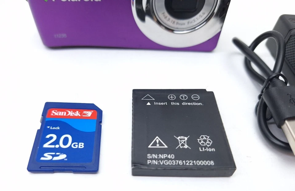 Polaroid t1235 12MP Camera Charger Cable Battery Purple TESTED - Image 2 of 4