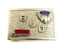 Vintage BUD Safe Driver Belt Buckle By HOOK FAST REG US PAT. OFF. 32217