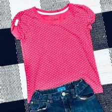 Pink polka dot shirt tee and denim shorts set outfit - girl school - 6 - tops