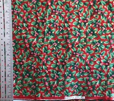 Wamsutta Holly Berries Leaves on Red Cotton Fabric 1 Yard