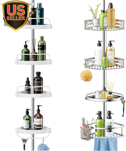 Corner Shower Caddy Tension Pole: Adjustable Stainless Steel Shower Organizer...