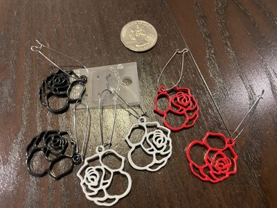 lot Three Pairs Rose Outline Cutout earings red black white Punk Rocker Goth