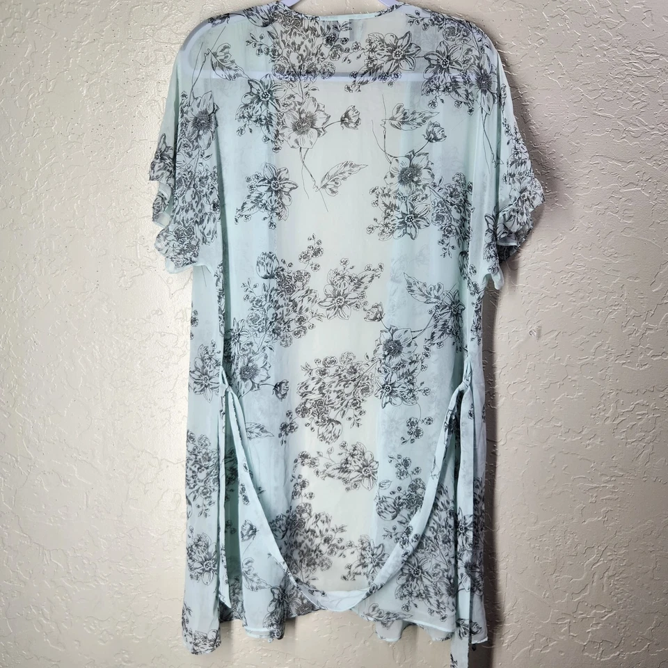 Bata envolvente vintage Apt 9 semi transparente azul peignoir floral toile talla XL Foto 2 de 4
