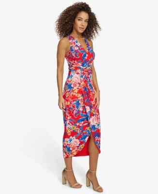 siena midi dress SIENA Woven Long Sleeve V-Neck Pleated A-Line Faux Wrap Midi Dress, Womens, 6, Champagne