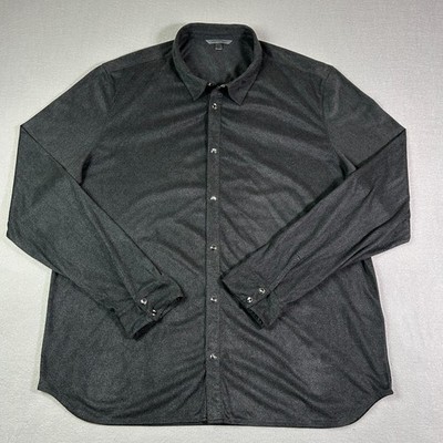 John Varvatos Men's Shirt 2XL Black Pearl Snap Sueded Polyester Long Sleeve Soft