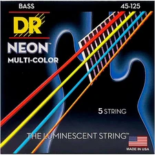 DR Strings Hi-Def NEON Multi-Color Coated Medium 5-String Bass Strings