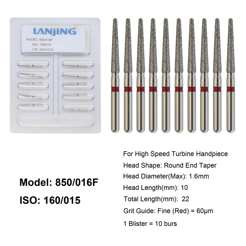 Dental Diamond Burs Round End Taper Diamond Bur Coarse Fine FG High Speed 856 - Image 2 of 4