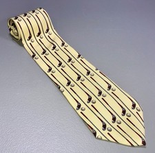 VTG 80s Wembley 100% Silk USA Made Golf Club Novelty Motif Yellow Men Neck Tie