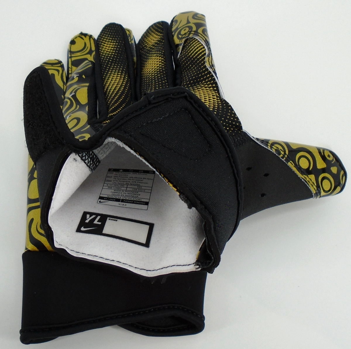 Nike Vapor Jet 8.0 Football Gloves Youth Large Black/Metallic Gold
