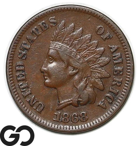 1868 Indian Head Cent Penny, Choice VF++/XG Better Date