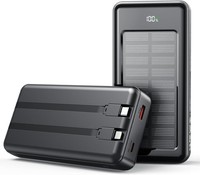 Solar Powerbank 27000Mah Schwarz 22,5W SchnellladegeräT Digitalanzeige Camping
