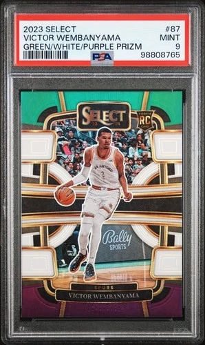 2023 PANINI SELECT GREEN/WHITE/PURPLE PRIZM #87 VICTOR WEMBANYAMA RC PSA 9