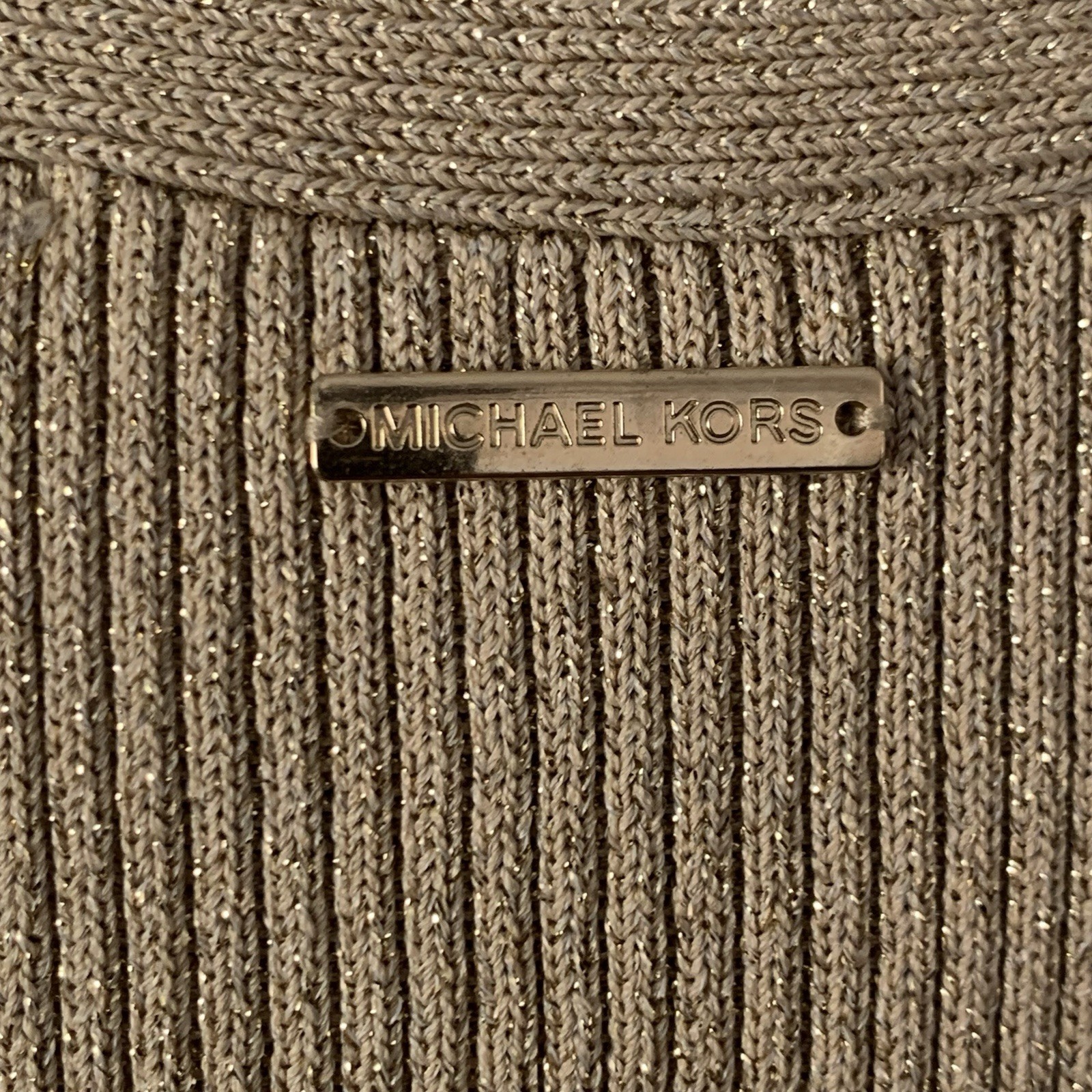 Michael Kors Dress Women L Gold Metallic Ribbed V Neck Sweater Sheath Pencil thumbnail 2