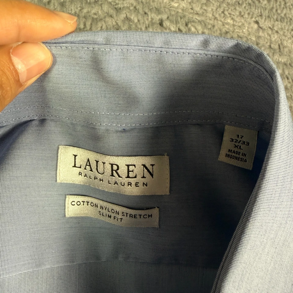 Lauren Ralph Lauren Dress Shirt Mens 17 32/33 (XL) Cotton Nylon Stretch Slim Fit - Image 3 of 4