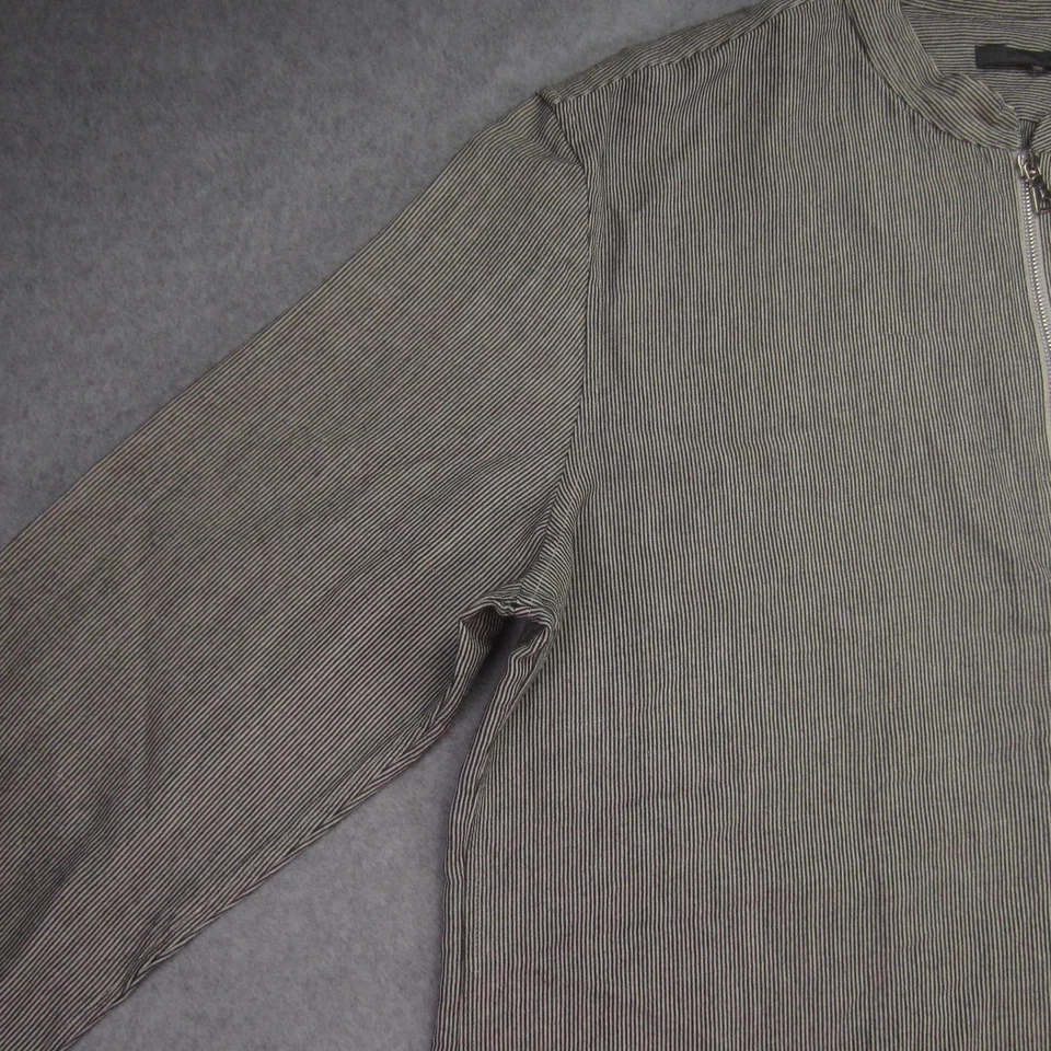 Chaqueta John Varvatos Para Hombre Grande Gris Negro Rayas Banda Cuello Cremallera Puño Cremallera Completa Foto 3 de 4