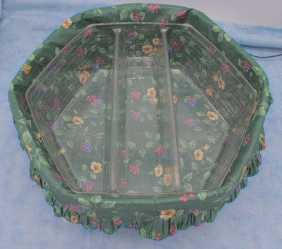 Longaberger Hexagon Basket 14x14x5 w/ 3-Div Protector & Ruffled Liner 1998