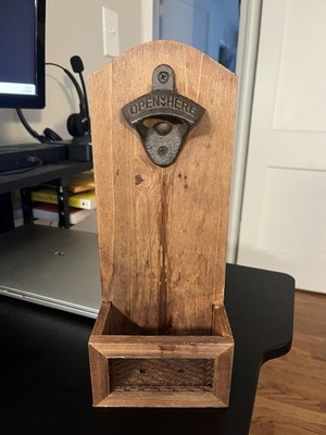 Wall Mounted Bottle Opener With Bottle Cap Catcher At Home Bar Wall Decor