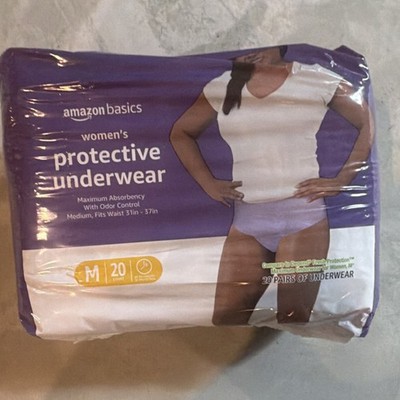 Amazon Basics Women's Protective Underwear Medium 20 Count Purple Odor Control