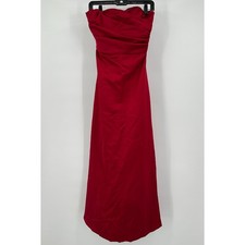 Davids Bridal Womens Formal Strapless Gown Sz 6 Red Ruched Elegant Evening Dress