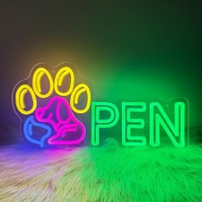 Pet Open Neon Sign, Pet Shop Dog Grooming Open Neon Led Signs for Store Busin...