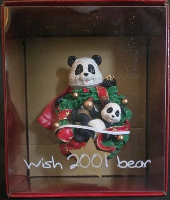 Wish 2001 Bear Hand Painted Panda Bear And Baby Ornament by May Dept. Stores NIB