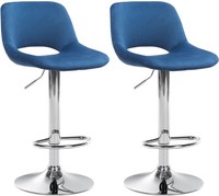 2Er Set Barhocker Camden Samt Chrom Blau