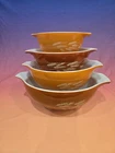 Vintage Pyrex Autumn Harvest Wheat Cinderella Mixing Bowl Set 441 442 443 444