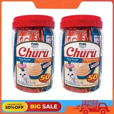 2 Pack INABA Churu Creamy, Lickable Wet Cat Treats, 0.5oz, 50 Tube, Tuna Chicken