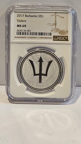 2017 Barbados Trident 1 oz Silver Coin NGC MS69