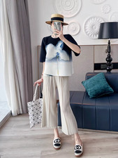 Pleats Please Issey Style Pleated Long Sleeve Top with Floral Print Design