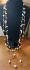 Collier Sautoir 3 Rangs + Bracelet Perles De Culture D’eau Douce Baroques