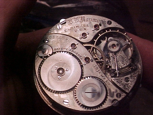 Elgin 18S 19J B W Raymond Open Face Lever Set Nickel Movement