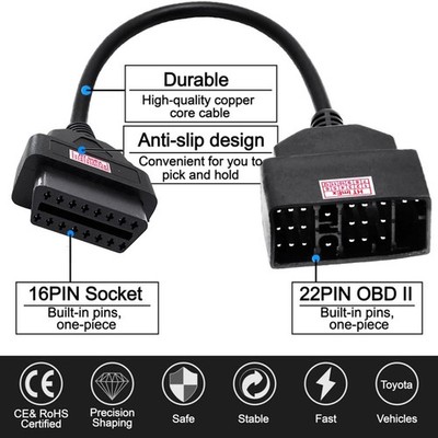 OBD2 22pin auf 16pin Buchse OBDII Diagnose Stecker Kabel Adapter für Toyota