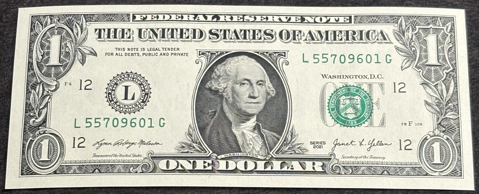 2021 Unc. S.F. $1 Bill Stuck Digit High 55 Gas Pump Error & Green Inkwell Spill - Image 2 of 3