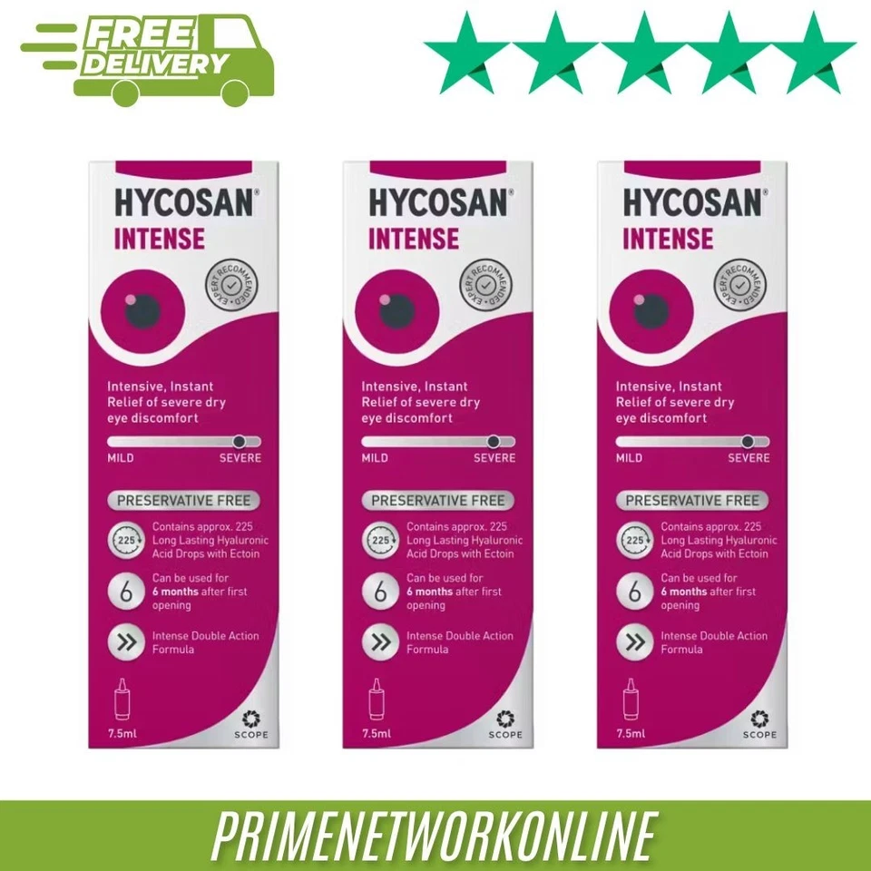 3x Hycosan Intense Preservative Free Eye Drops 3 x 7.5ml 100% ORIGINAL ⭐⭐⭐⭐⭐