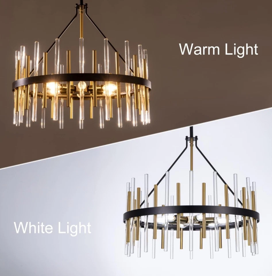 Lámparas de araña modernas para comedor, araña negra y dorada con cristal y... Foto 3 de 4