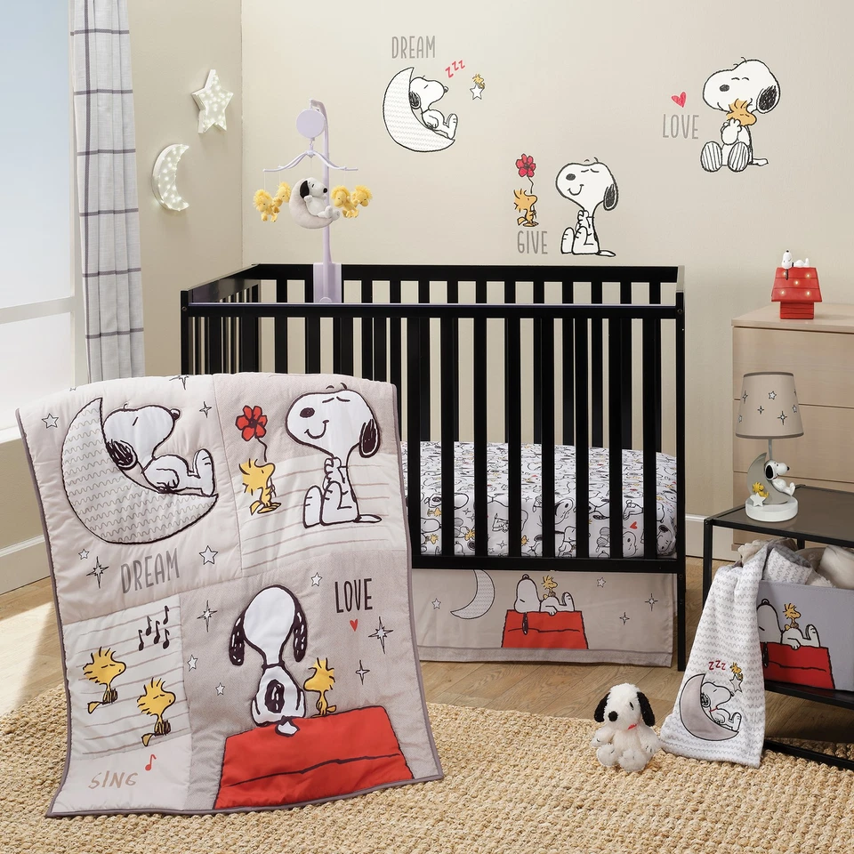 Calcomanías/pegatinas de pared Snoopy Love originales para dormir con material de madera, estrellas y luna Foto 4 de 4