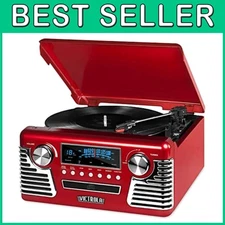 Haley Retro Turntable - Bluetooth, Built-in Speakers, Red