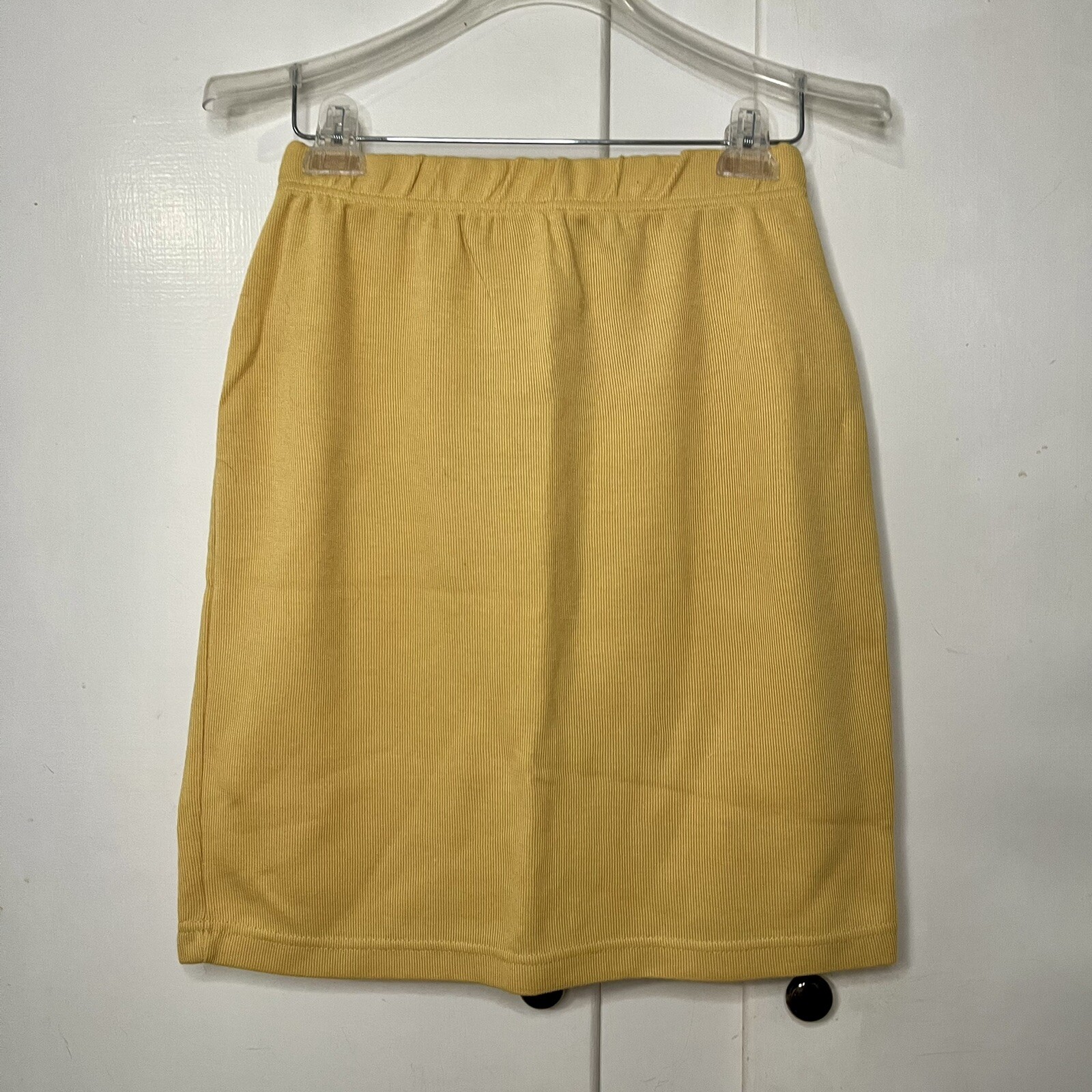 Vintage 80s/90s Express Tricot Yellow Ribbed Knit Mini Skirt