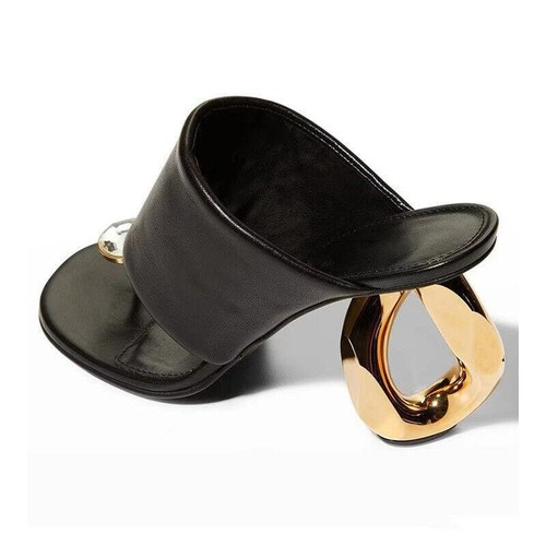 Womens PU Leather High Heelssquare Toe Special-shaped Heels Pull on Slippers - Picture 3 of 15