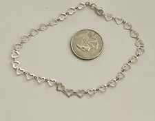 Vintage Sterling Silver Diamond Cut Fluted Open Heart Ankle Bracelet 10&rdquo;