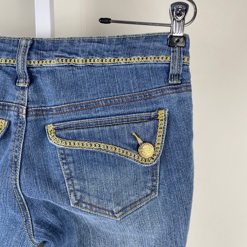 Vintage Y2K Southpole Denim Jean Shorts Gold Logo Flap Pockets Juniors Size 5 - Picture 8 of 9