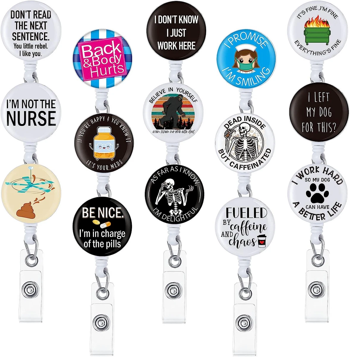 15 Pack Funny Badge Holder Retractable Badge Reel Nurse Badge Reel Funny  Quote R