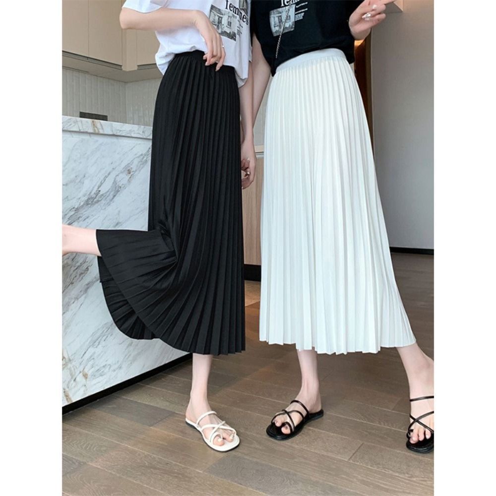 High Waisted Midi Skirt A-Line Pleated Skirts Casual Long Skirt Summer
