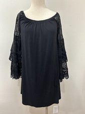 Va Va by Joy Han Women’s S Black Off Shoulder Lace Bell Mini Dress Beetlejuice