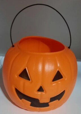 8'' Jack O Lantern Blow Mold Pumpkin Trick or Treat Candy Pail